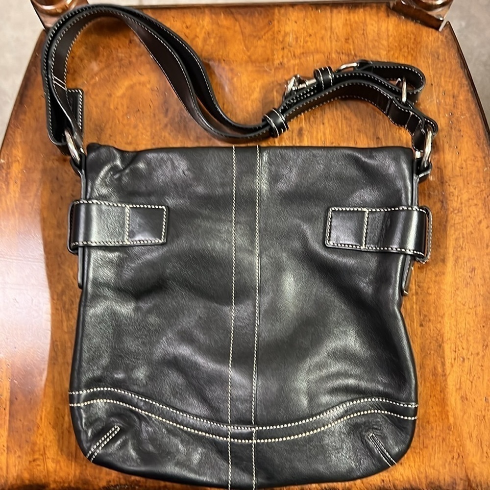 Coach handbag. Black all leather Coach purse with two silver buckles. - Picture 2 of 9